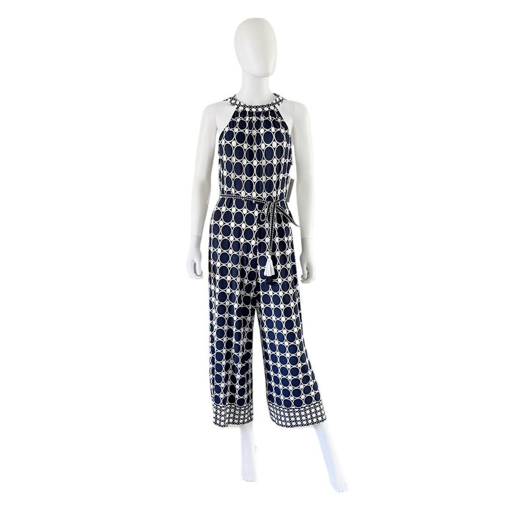 Tash + Sophie Sleeveless Circle Jumpsuit Navy White Petite Large NWT